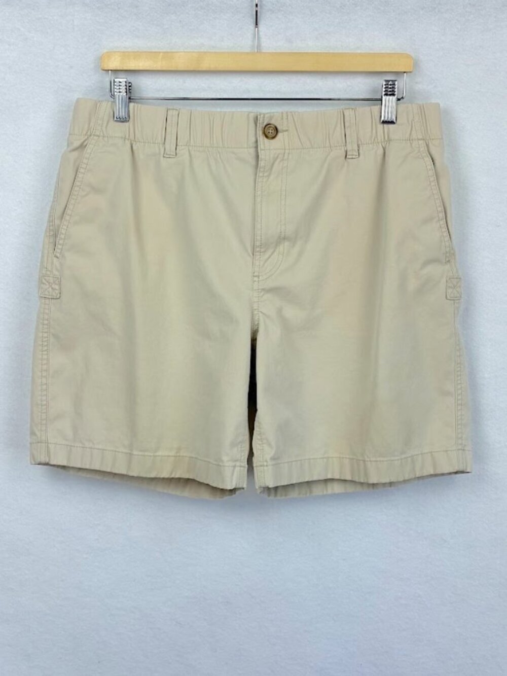 LL Bean Khaki Chino Shorts Stretch Elastic Waist Casual Outdoor Modest Hiking 16